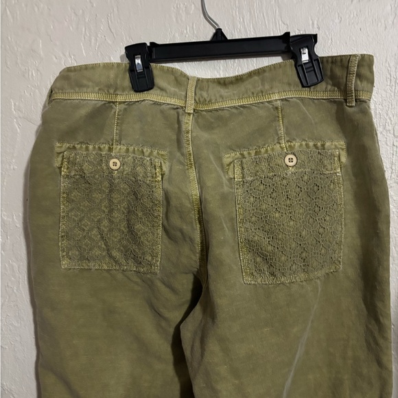 Sundance Femme Voyager Roll Tab Hem Linen Blend Pants Lemon Grass Green Size 14 - Picture 8 of 11